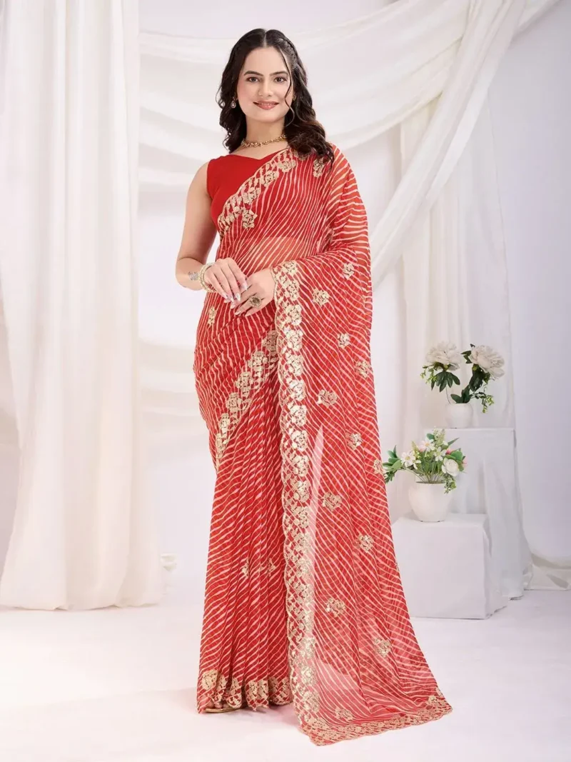Sequins Embroidery Work Digital Printed Georgette Saree