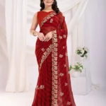 Sequins Embroidery Work Digital Printed Georgette Saree