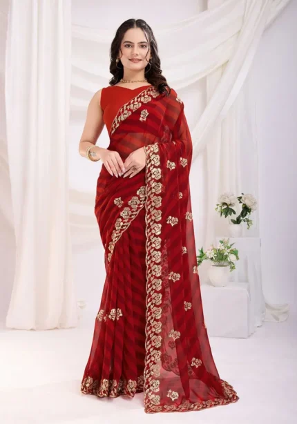 Sequins Embroidery Work Digital Printed Georgette Saree