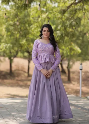 Shimmer Vichitra Plain Designer Lehenga with Embroidered Blouse