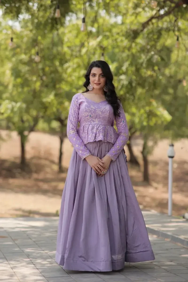 Shimmer Vichitra Plain Designer Lehenga with Embroidered Blouse
