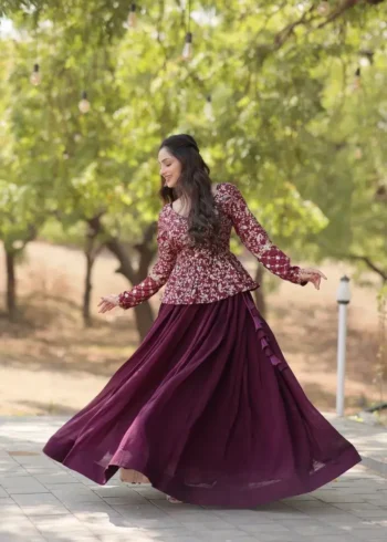 Shimmer Vichitra Plain Designer Lehenga with Embroidered Blouse