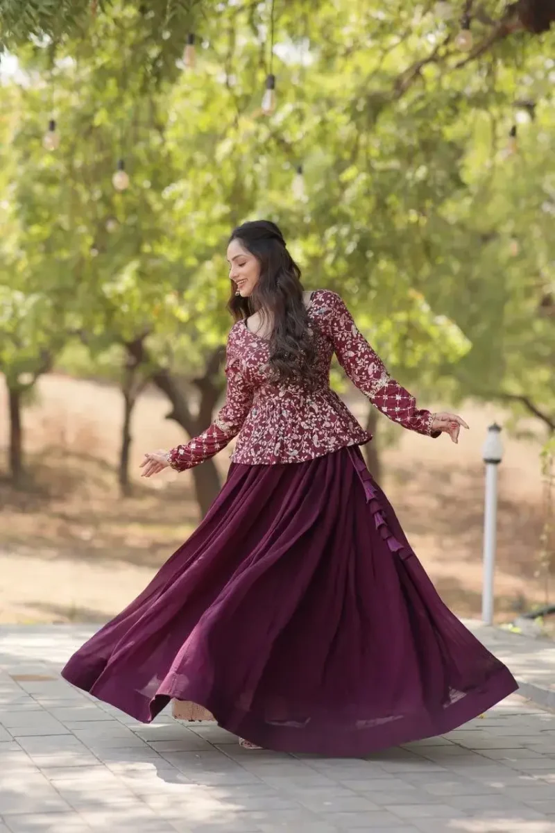 Shimmer Vichitra Plain Designer Lehenga with Embroidered Blouse
