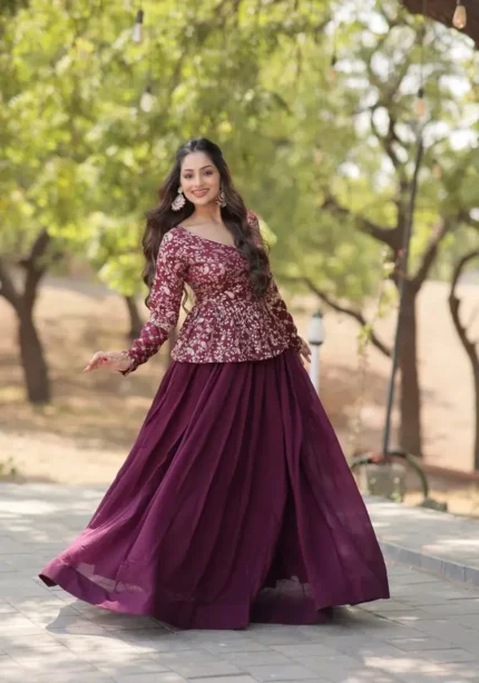 Shimmer Vichitra Plain Designer Lehenga with Embroidered Blouse