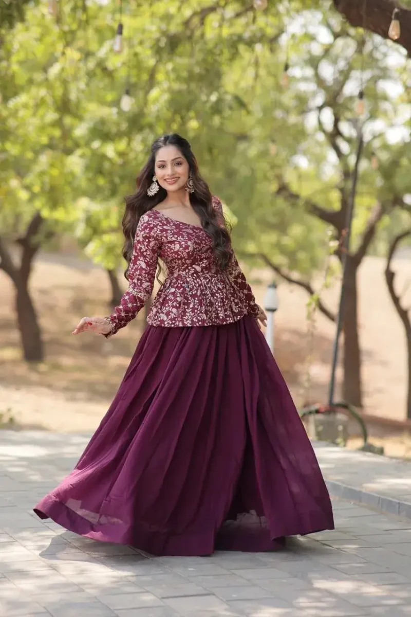 Shimmer Vichitra Plain Designer Lehenga with Embroidered Blouse