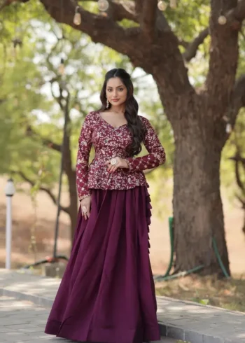 Shimmer Vichitra Plain Designer Lehenga with Embroidered Blouse