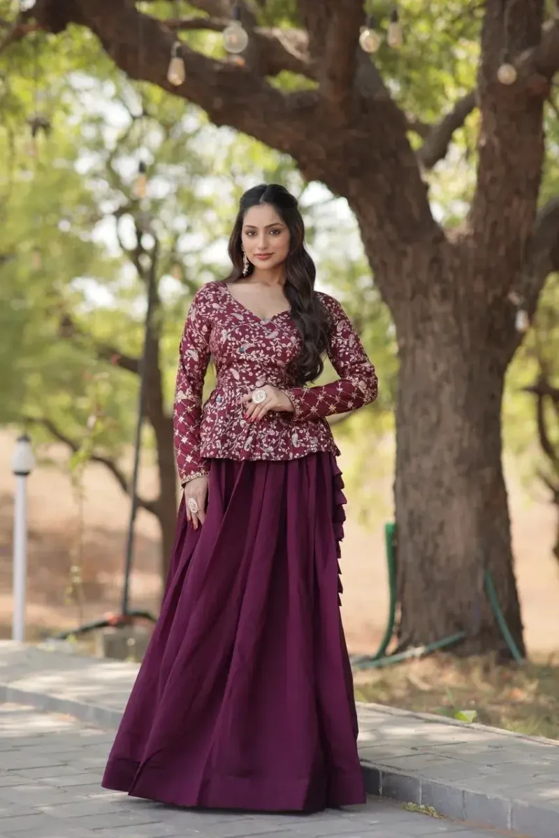 Shimmer Vichitra Plain Designer Lehenga with Embroidered Blouse