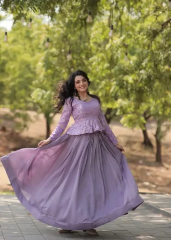 Shimmer Vichitra Plain Designer Lehenga with Embroidered Blouse