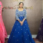 Stunning-Blue Chinon Heavy Embroidery Thread Work Wedding Designer Gown