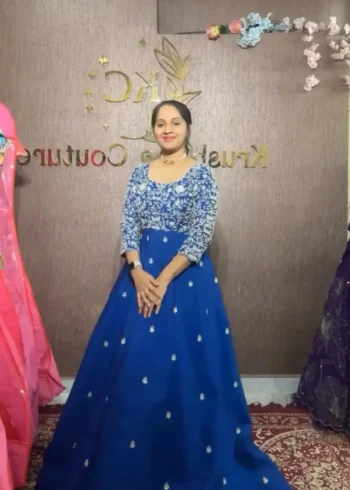 Stunning-Blue Chinon Heavy Embroidery Thread Work Wedding Designer Gown
