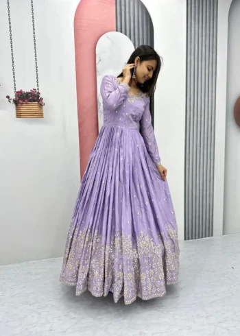 Stunning Lavender Color Sequence Embroidered Party Wear Gown
