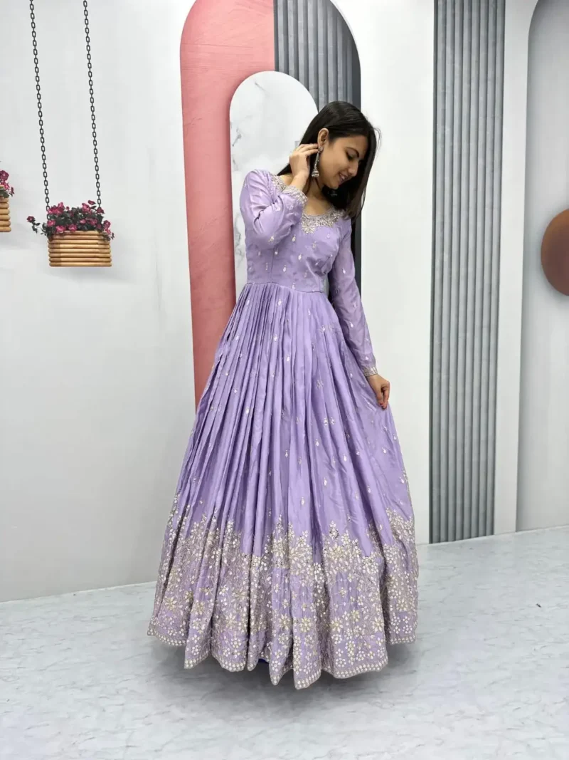 Stunning Lavender Color Sequence Embroidered Party Wear Gown