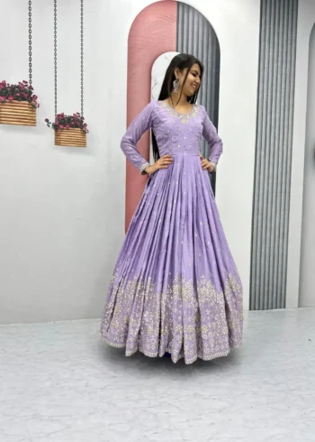 Stunning Lavender Color Sequence Embroidered Party Wear Gown