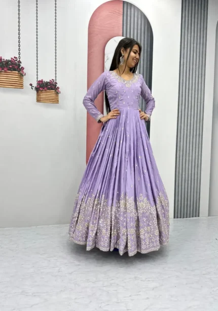 Stunning Lavender Color Sequence Embroidered Party Wear Gown