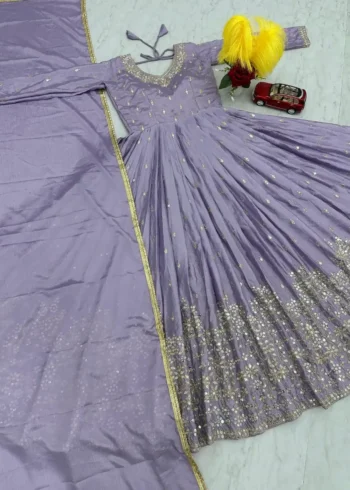 Stunning Lavender Color Sequence Embroidered Party Wear Gown