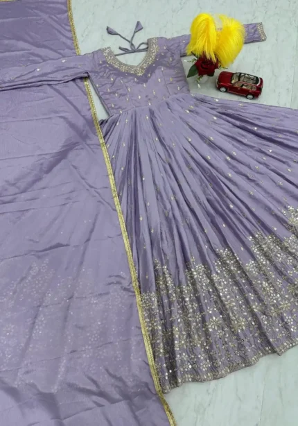 Stunning Lavender Color Sequence Embroidered Party Wear Gown