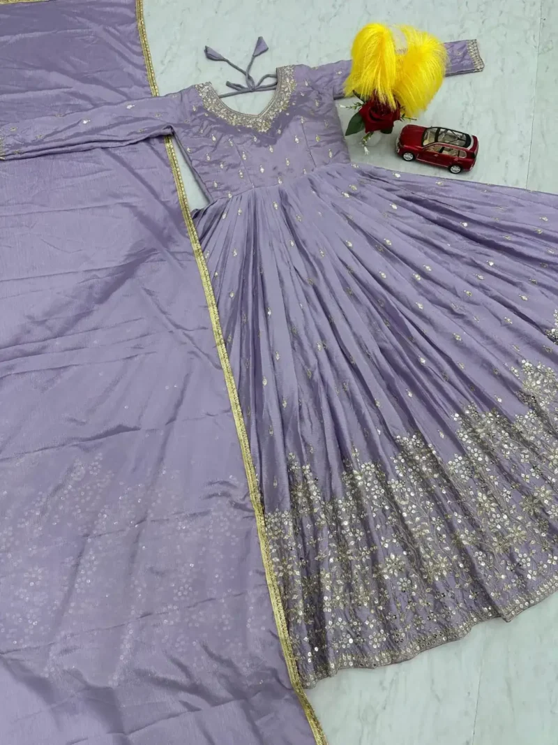 Stunning Lavender Color Sequence Embroidered Party Wear Gown