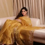 Jannat Zubair Inspired Yellow Soft Organza Wedding Saree