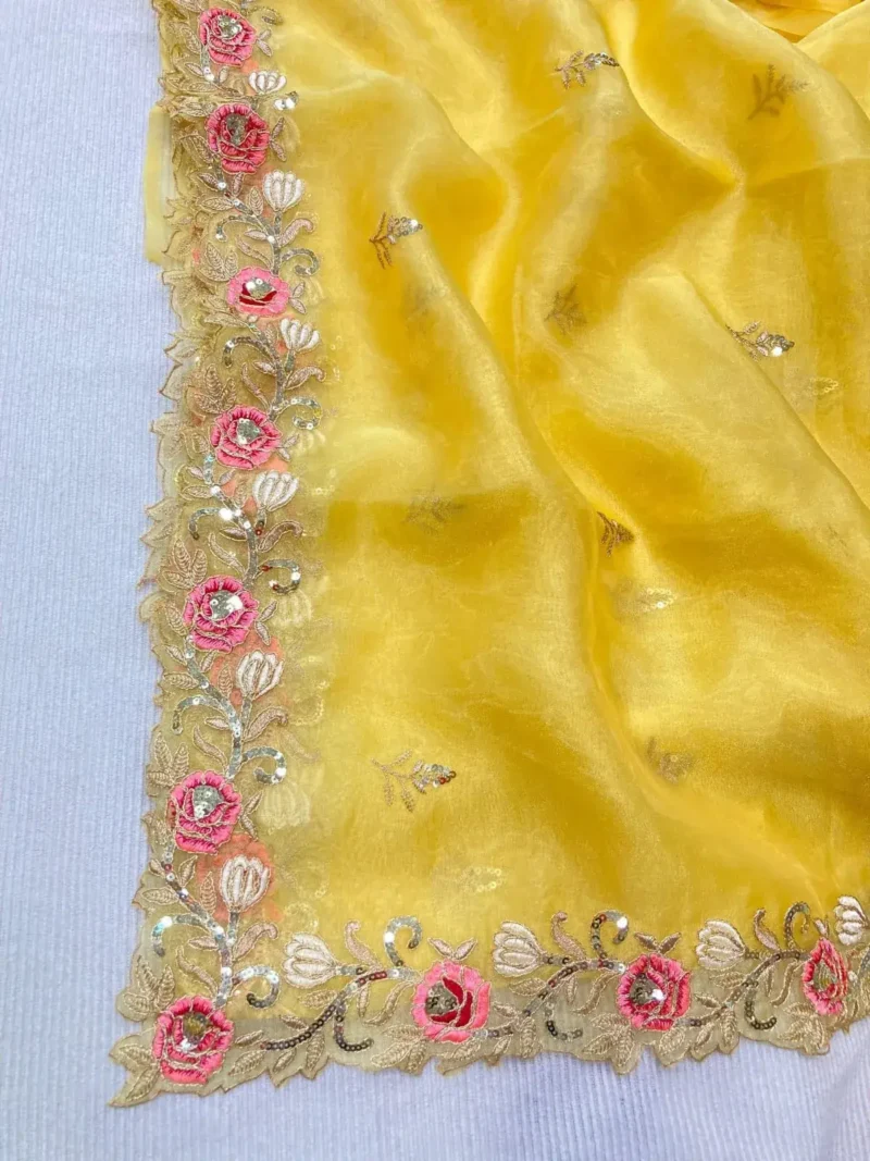 Jannat Zubair Inspired Yellow Soft Organza Wedding Saree