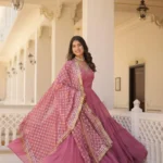 V Neck Embroidered Faux Georgette Party Wear Gown