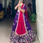 Vichitra Silk Sequins and Thread Embroidery Work Halfsaree Bridesmaid Lehenga
