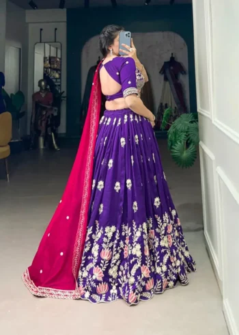 Vichitra Silk Sequins and Thread Embroidery Work Halfsaree Bridesmaid Lehenga