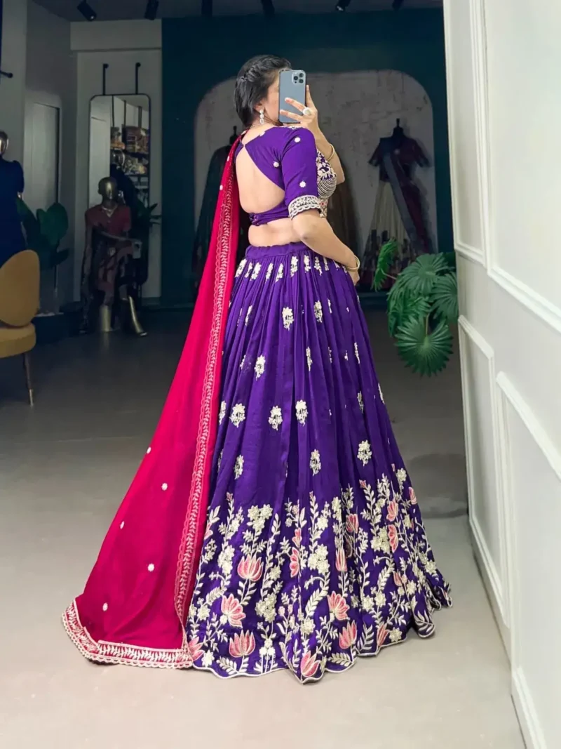 Vichitra Silk Sequins and Thread Embroidery Work Halfsaree Bridesmaid Lehenga