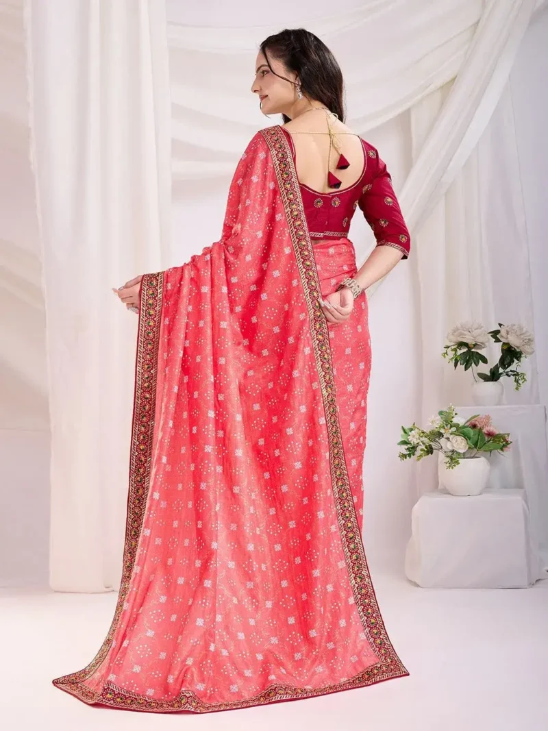 Wedding Wear Vichitra Silk Bandhani Printed Saree