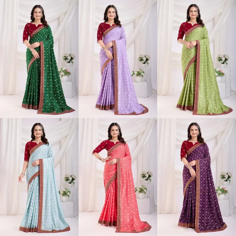 Wedding Wear Vichitra Silk Bandhani Printed Saree
