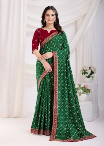 Wedding Wear Vichitra Silk Bandhani Printed Saree