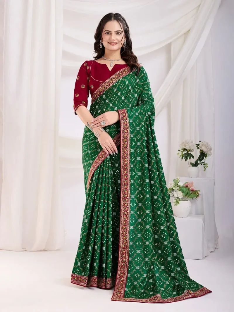 Wedding Wear Vichitra Silk Bandhani Printed Saree