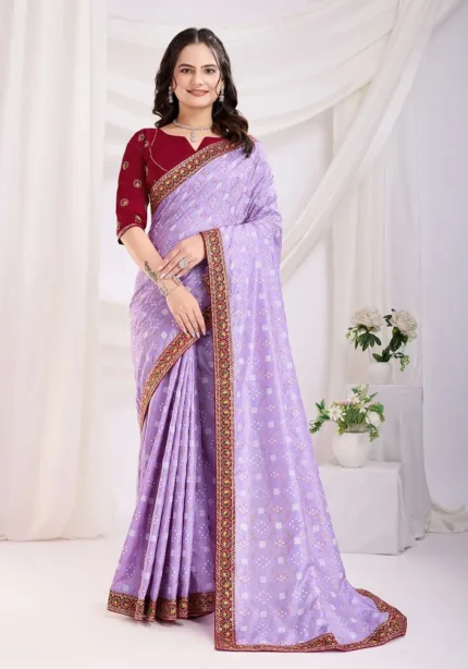 Wedding Wear Vichitra Silk Bandhani Printed Saree