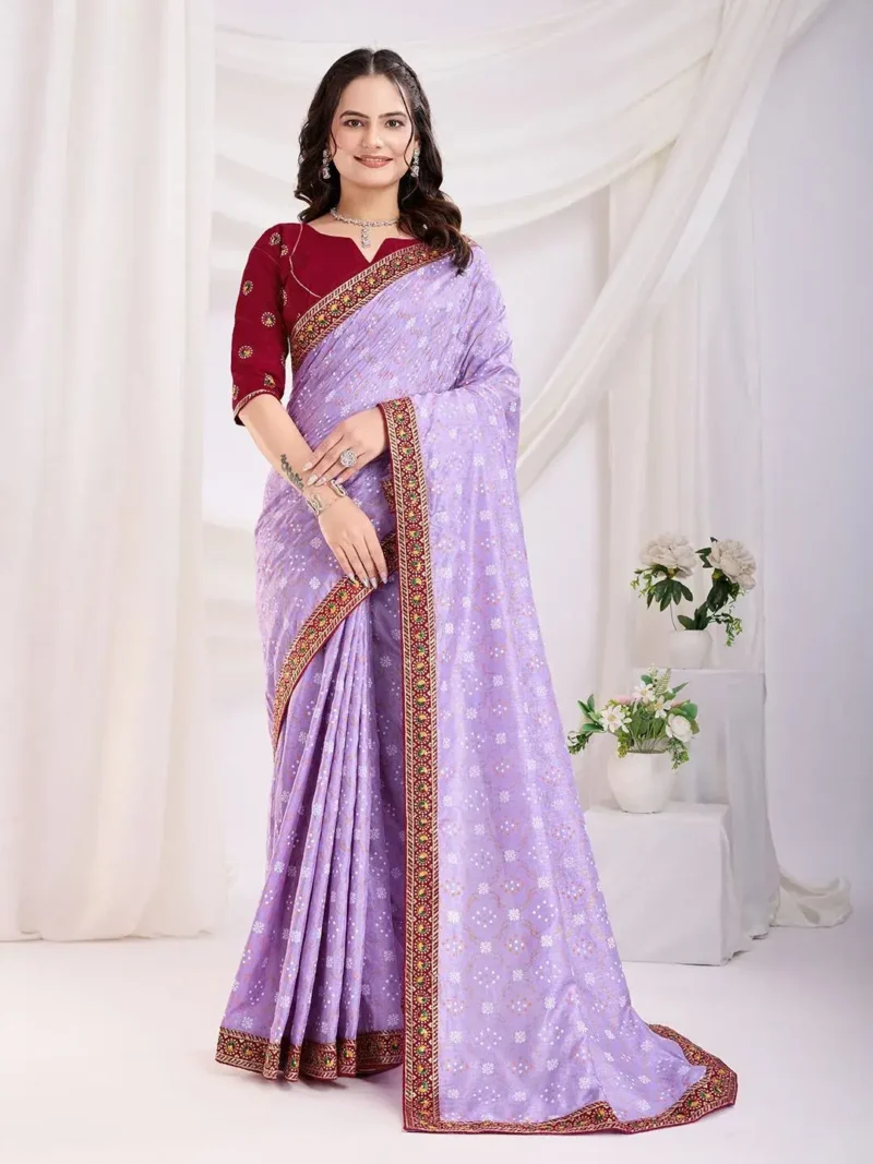 Wedding Wear Vichitra Silk Bandhani Printed Saree
