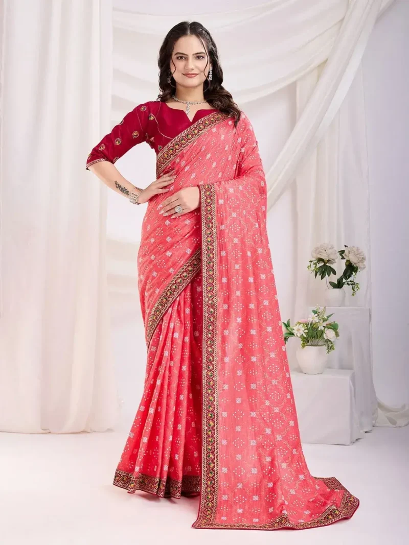 Wedding Wear Vichitra Silk Bandhani Printed Saree