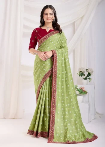 Wedding Wear Vichitra Silk Bandhani Printed Saree