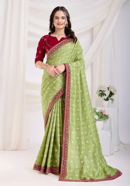 Wedding Wear Vichitra Silk Bandhani Printed Saree