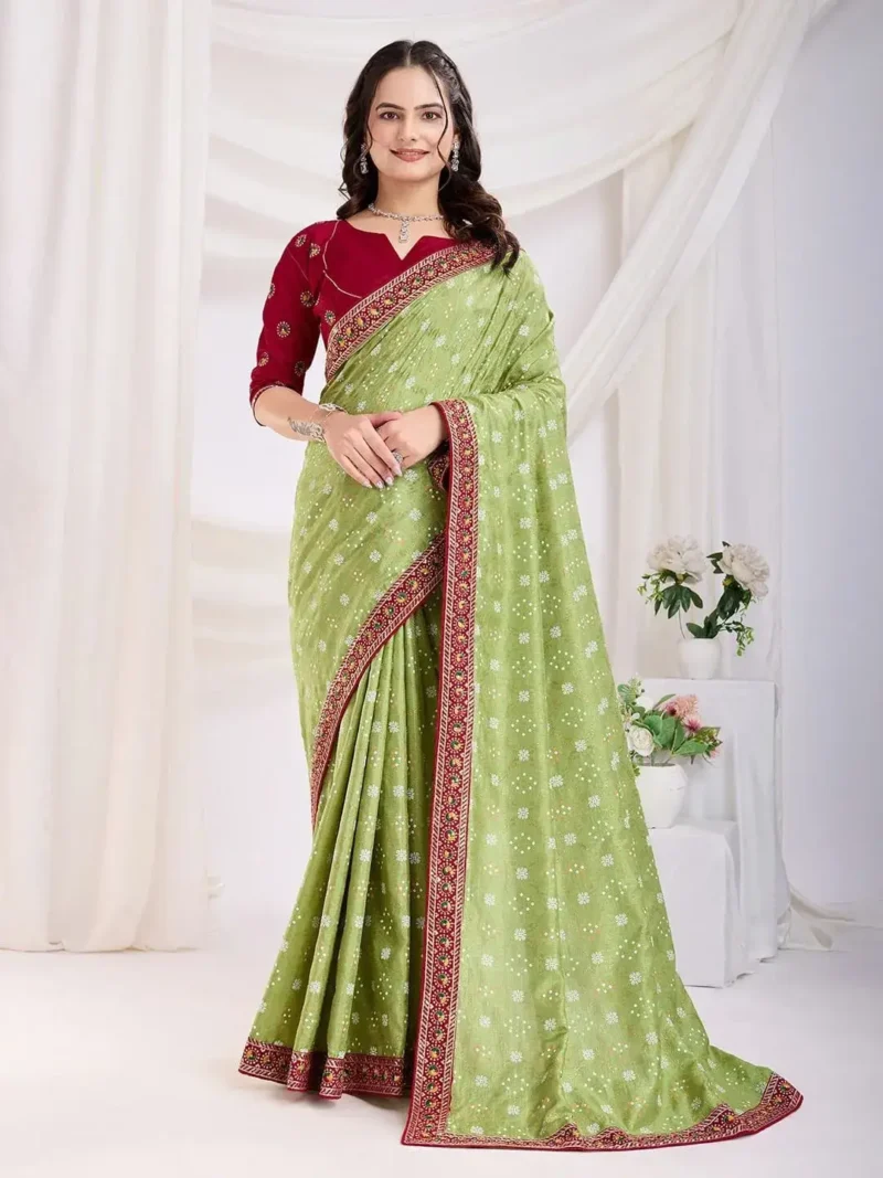 Wedding Wear Vichitra Silk Bandhani Printed Saree