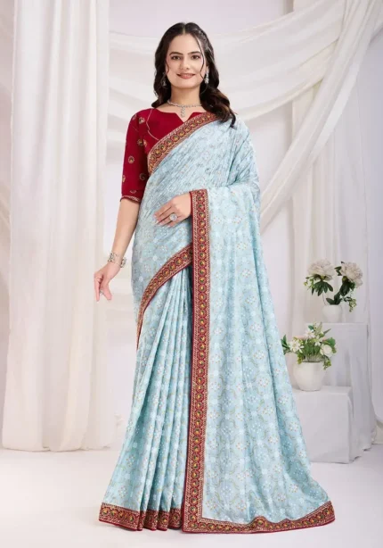 Wedding Wear Vichitra Silk Bandhani Printed Saree