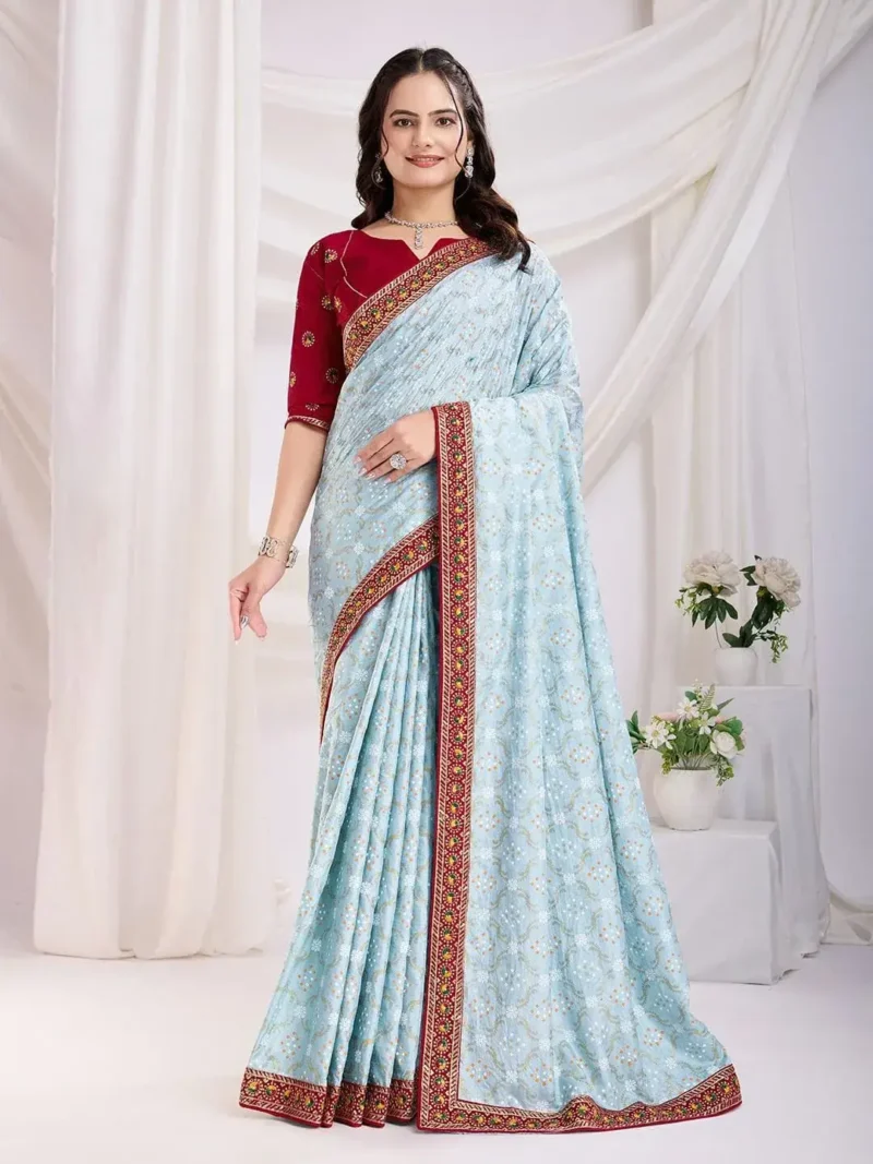 Wedding Wear Vichitra Silk Bandhani Printed Saree
