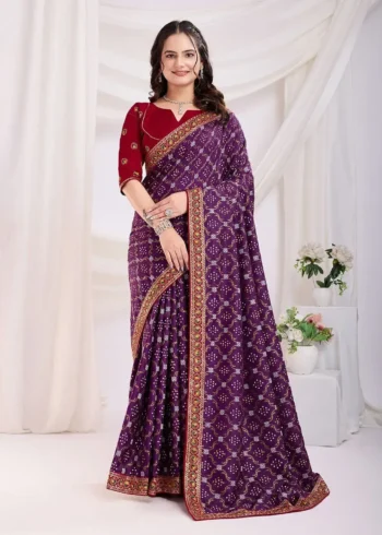 Wedding Wear Vichitra Silk Bandhani Printed Saree