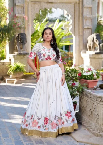White Sequins & Thread Embroidered Georgette Lehenga Choli
