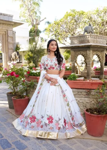 White Sequins & Thread Embroidered Georgette Lehenga Choli