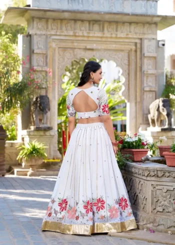 White Sequins & Thread Embroidered Georgette Lehenga Choli