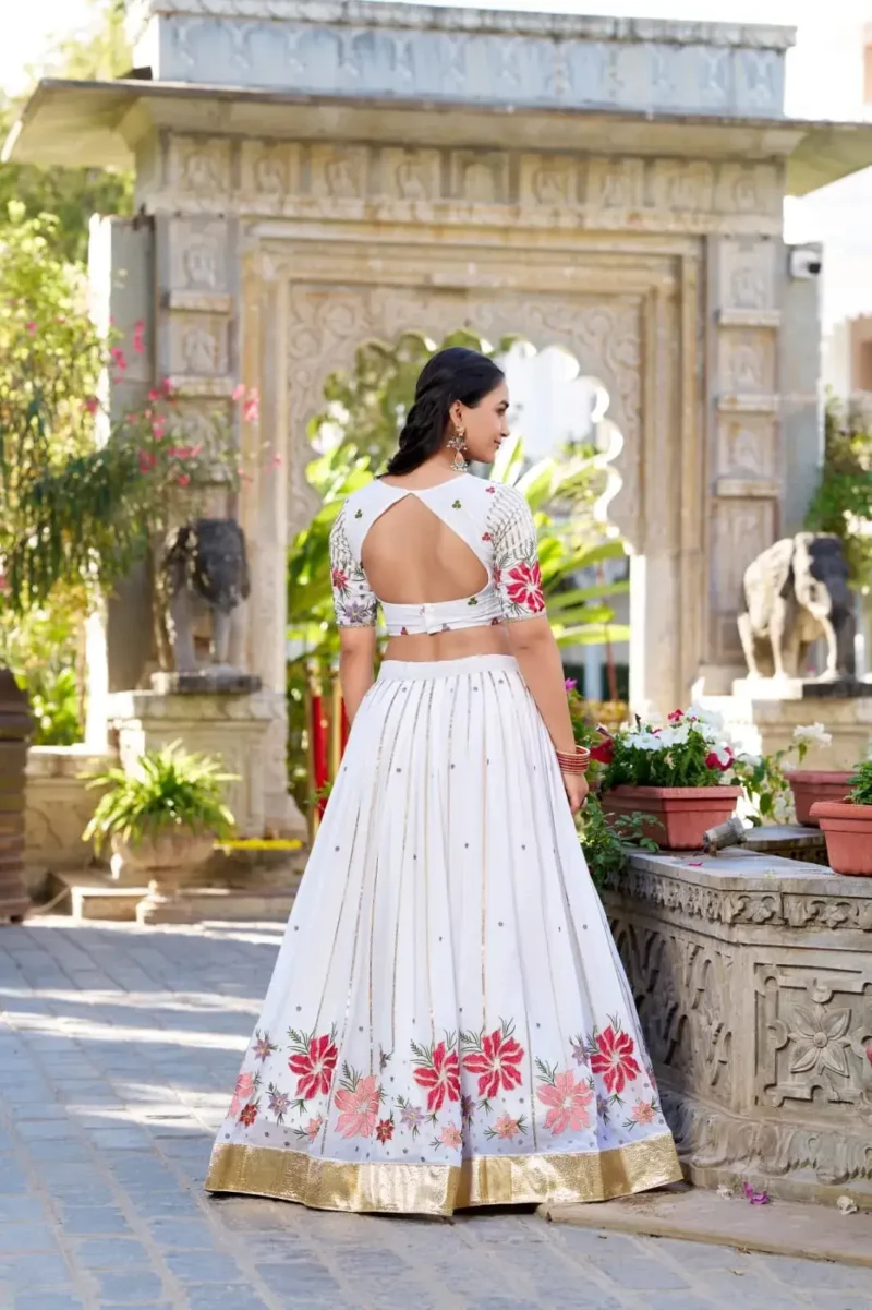 White Sequins & Thread Embroidered Georgette Lehenga Choli