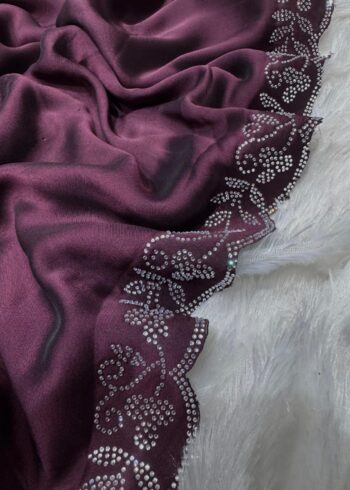 Wine Color Siroski Diamond Work Party Wear Saree