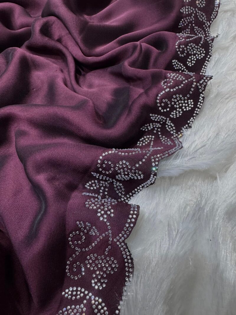 Wine Color Siroski Diamond Work Party Wear Saree