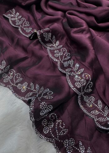 Wine Color Siroski Diamond Work Party Wear Saree