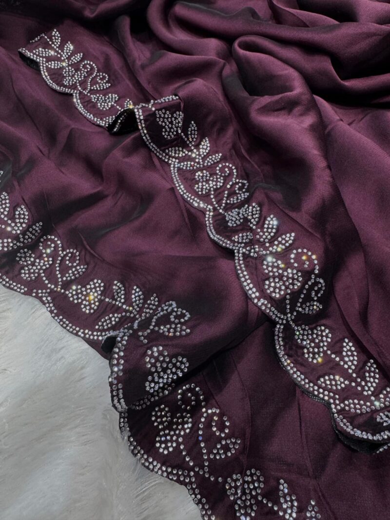 Wine Color Siroski Diamond Work Party Wear Saree