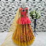 Yellow Color Hand Brush Print Work Designer Kids Lehenga Choli