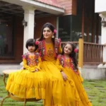 yellow Color Faux Georgette Sequins Embroidered Mother & Daughter Gown
